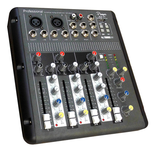 Consola Mixer Parquer Mip4a 4 Canales Usb Efectos Phantom - 