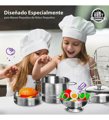 Juego de 28 juguetes de cocina de simulación, juego de cocina con  utensilios de cocina de acero inoxidable y accesorios para niños pequeños y  niñas