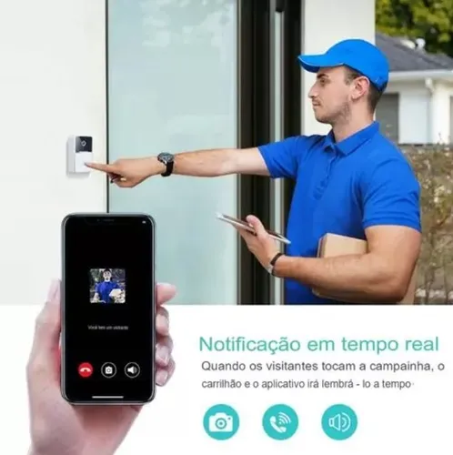 Campainha C/ Câmera Wifi S Fio Inteligente Interfone D Áudio