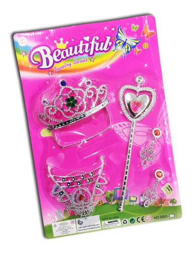 Set De Belleza Corona Princesa Barbie Aros Juguete Niños 5pz