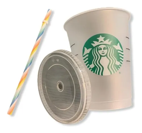 Vaso Starbucks Transparente Con Popote Arcoiris