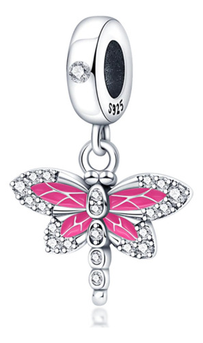 Charm Libélula Rosa Plata Ley 925