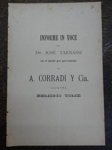 Juicio Por Prevaricato * Dr. Jose Tarnassi * 1893 *