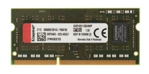 Memoria Kingston Sodimm 4gb Ddr3 1600mhz 1,5v Kvr16s11s8/4wp