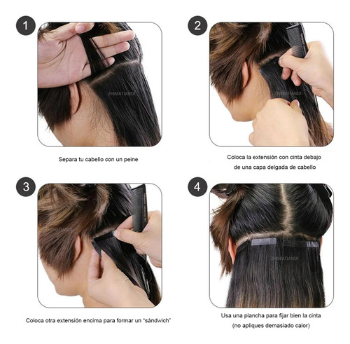 40 Pzs Extensiones De Cabello Con Base Pu Humano Real 55cm Pu-4x-castaño Medio