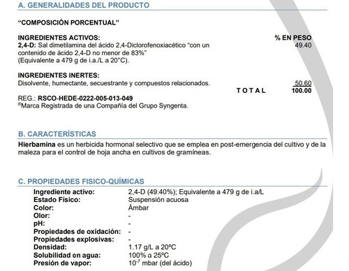 Hierbamina Herbicida Hormonal Selectivo Syngenta