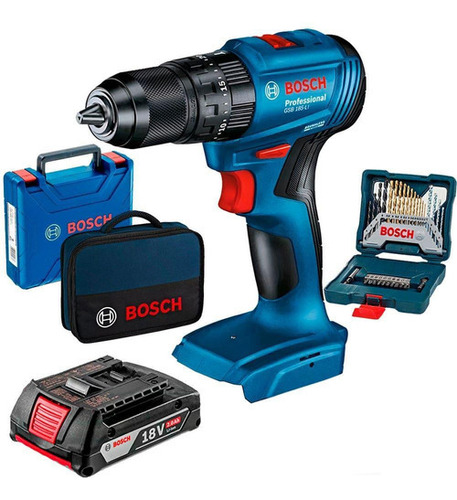 Kit Furadeira Imp 18v C/ Bat 2ah Gsb185li + Acessórios Bosch Cor Azul Bivolt