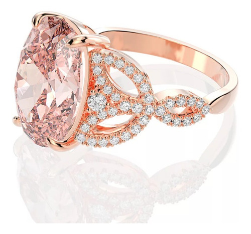 Imagen 2 de 4 de Anillo Plata Sólida 925 # 15 Con Baño Oro Rosa Y Morganita