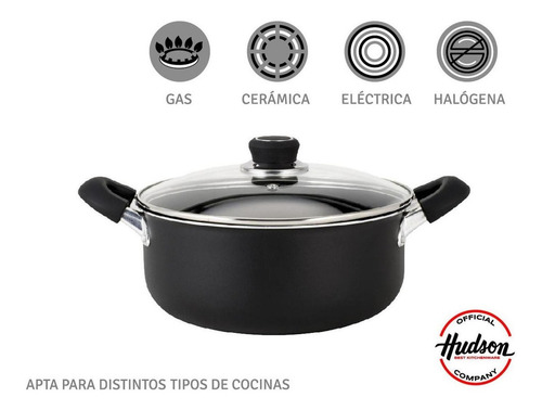 Cacerola Olla Teflon Antiadherente 24 Cm Hudson Tapa Vidrio