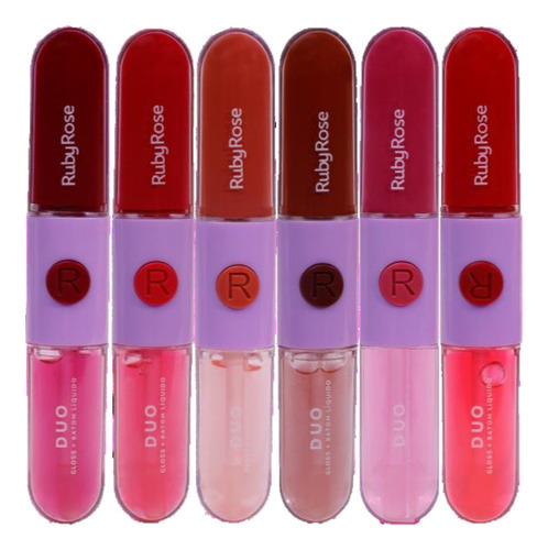 12 Batom Gloss Liquido Duo Mood Hbf569 G2 Ruby Rose Atacado