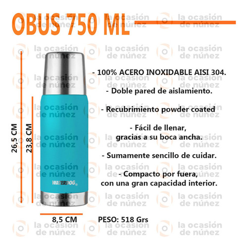 Imagen 2 de 7 de Termo Bala Waterdog 750 Acero Inoxidable Camping Mate