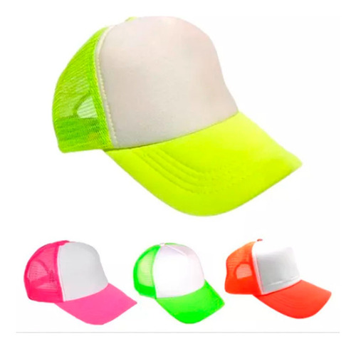 Gorra Trucker Frente Blanco Fluo Cotillon Fiesta Colores