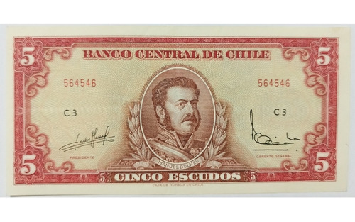 Billete Chile 5 Escudos 1964 Manuel Bulnes