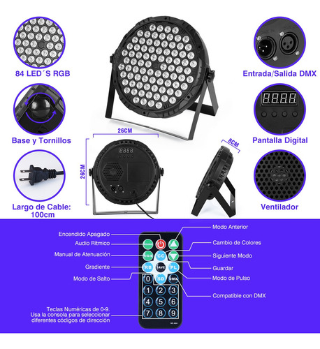 Cañón Led Rgb Rhythm Dmx Multicolor 84cx3 Con Control Y Fan