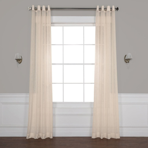 Grommet Sheer Curtains For Living Room Solid Faux Linen...