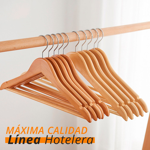 Pack 5 Perchas De Madera Lustrada Importada Premium Hotel