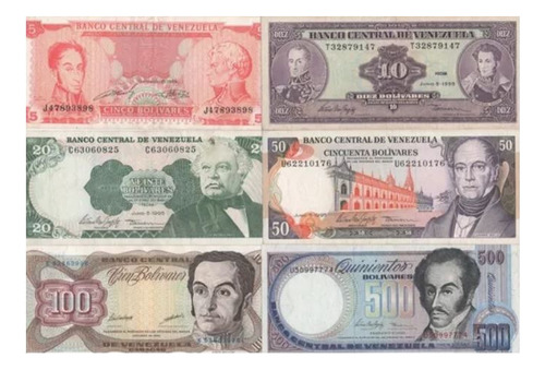 Combo De Seis Billetes Venezolanos: Bs. 5-10-20-50-100-500