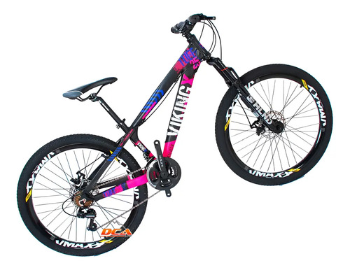 Bicicleta Mountain Bike VikingX Tuff 25 Aro 26 Quadro 13" - Preto/Rosa
