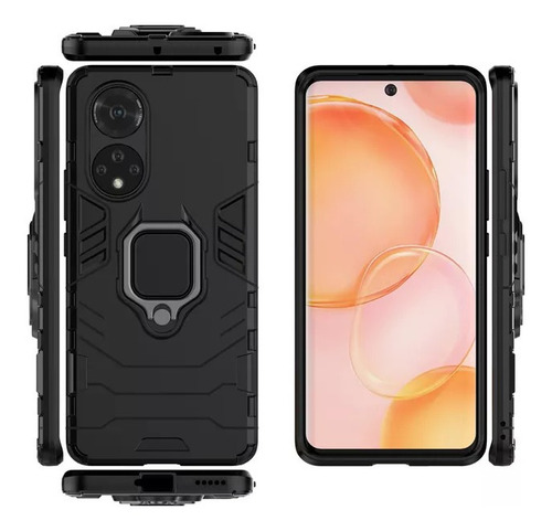 Imagen 4 de 8 de Carcasa Para Huawei P50 Pro Negra Antigolpe Anillo Metal