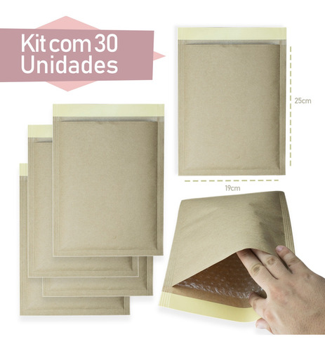 Envelope Segurança Kraft Com Bolha 19x25 (kit Com 30 Un)