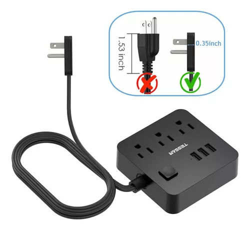 Regleta De Enchufes Ultraplanos Con Enchufe Plano Delgado