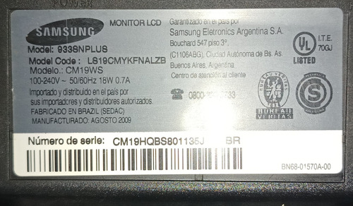 Monitor 18 Samsung 9338nplus Negro (Usado)