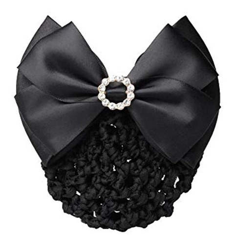 1 Unids Negro Rhinestone Saten Arco Pasador Bowknot Redecil