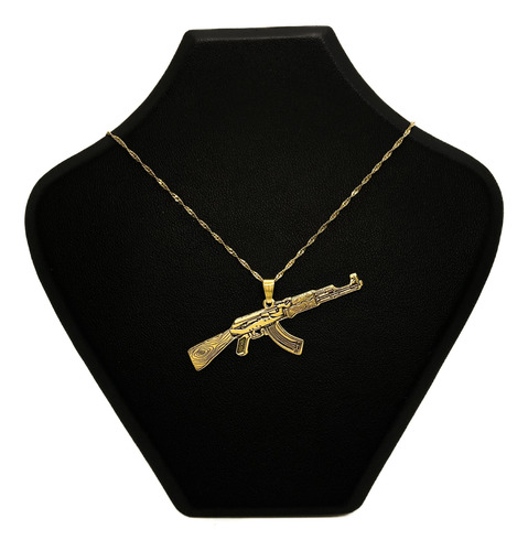 Cadena Y Dije Ak 47 Ametralladora Oro 18k Plata Esterlina Oro 18k 45 Cm