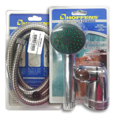 Juego Ducha Hoffens Telefono + Soporte + Flexible 1,75 Mts Plateado Brillante