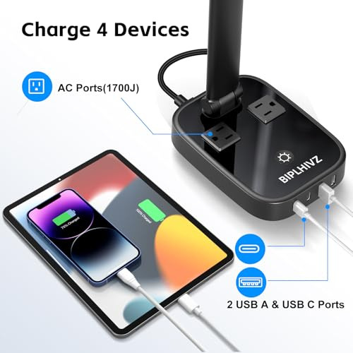 Lámpara De Escritorio Led Con 2 Puertos De Carga Usb-a Y 2 U
