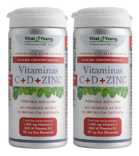 Vitamina C + D + Zinc Alcalina Pack 2 Frascos Dietafitness