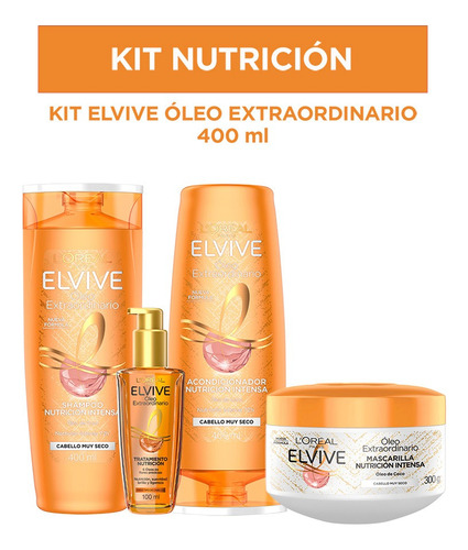 Imagen 1 de 8 de Kit Elvive Óleo Shampoo, Acondicionador, Crema Y Óleo