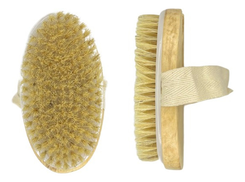 Esponja Vegetal Exfoliante + Cepillo Para Ducha De Madera Caqui Lisa
