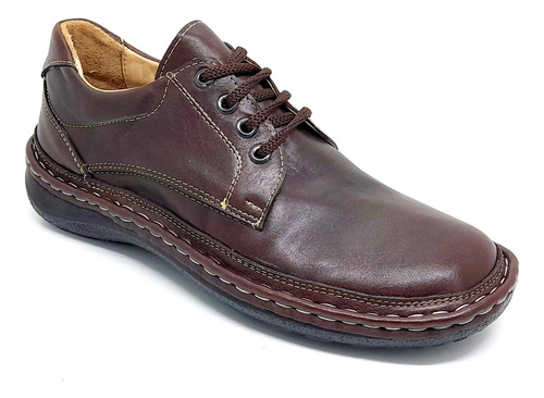 Zapato Cuero Hombre Cordon Cosido Acolchado