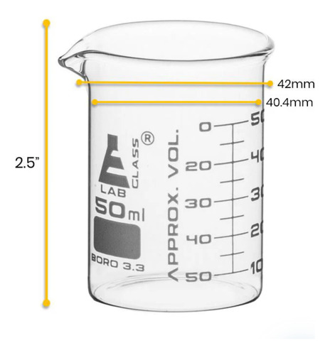 Vaso De Precipitado Graduado De Vidrio 50ml Pk/5 Eisco