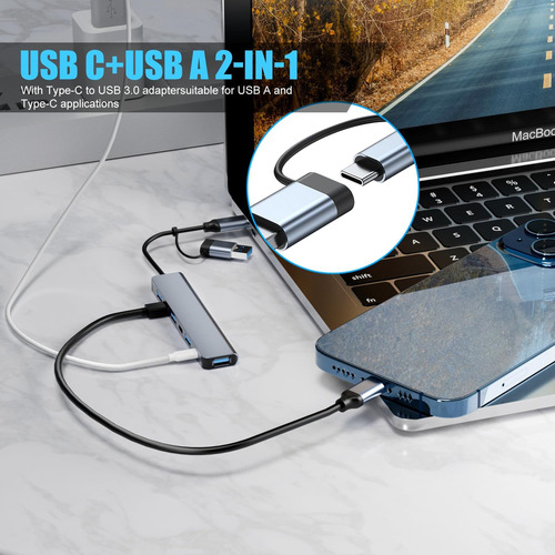Hub Usb De Pc, Hub Usb C, Extensor Usb 8 En 1 Con 4 Puertos