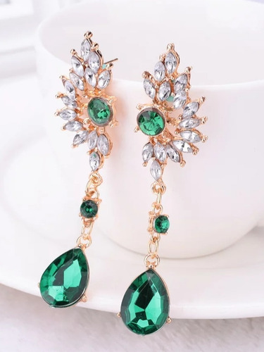 Lindo Brinco Ear Cuff Cristais Verde Festa Luxo Madrinha