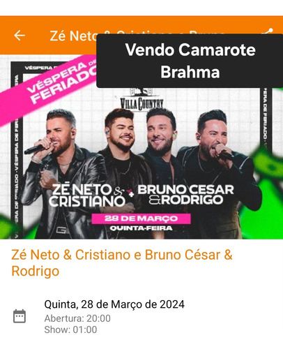 Ingresso Show Zé Neto E Cristiano