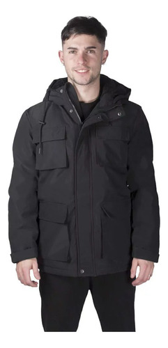 Campera Negra Impermeable Abrigo Total Black Interior Sherpa