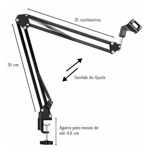 Imagem 2 de 3 de Suporte Pedestal De Mesa Braço Articulado Para Microfones