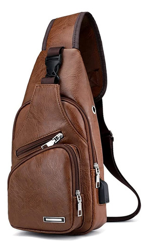 Bolso Bandolera Cuero Para Hombre Multiuso Hombro Color Usb