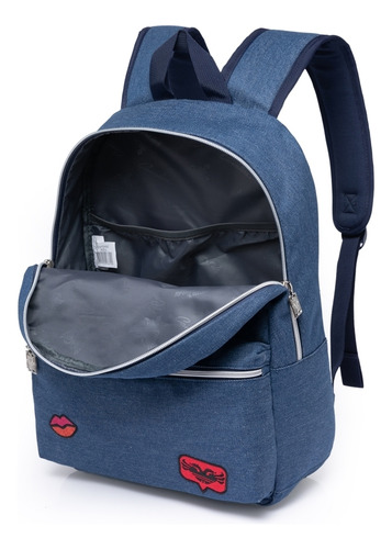 Mochila Bolsa Notebook Feminina Reforçada Faculdade Viagem Cor Azul Desenho Do Tecido Lisa