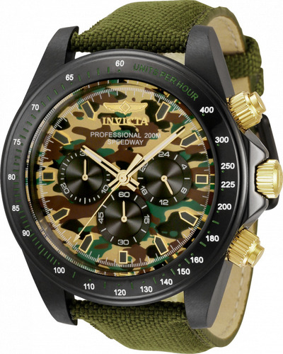 Reloj Invicta Speedway 33794 para hombre, color verde militar, bisel, color negro, color de fondo camuflaje