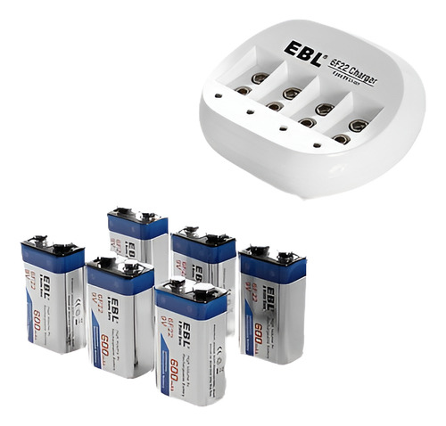 6-pack 600mah 9v 6f22 Ion-litio Batería Recargable + 4 Ranur