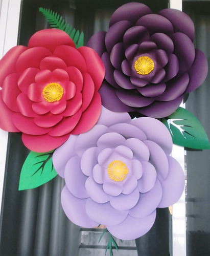 Kit 3 Flores Gigantes De Papel Coloridas/decoração/festa/dec | Parcelamento  sem juros