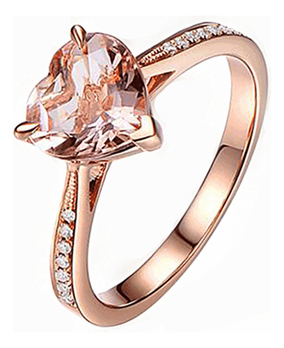 Anillo De Compromiso Con Cristal En Forma De Corazón En Oro