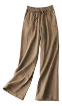 Comprar Pantalon Pierna Ancha Algodon Lino Para Mujer Cintura Alta