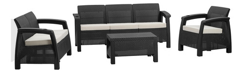 Sala Premium De Balcón Tipo Rattán Jardin Terraza Lounge Estructura Wengue