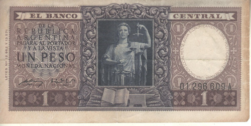 Bottero 1908 - Billete De 1 Peso Mon. Nac. Año 1952 - Vf-