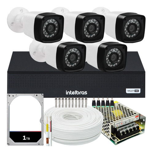 Kit 5 Cameras Seguranca 2 Mp Full Hd Dvr Intelbras 1008 1 Tb